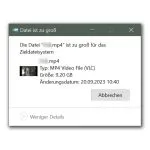 Die, Datei, ist, zu, gross, für, das, Zieldateisystem
